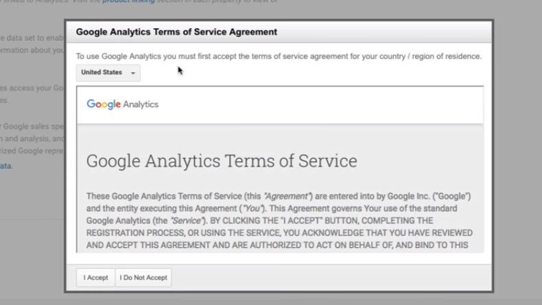 Google Analytics - Terms Of Servie - Screenshot