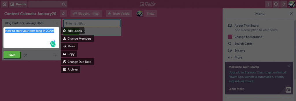 Adding Cards to lists in Trello