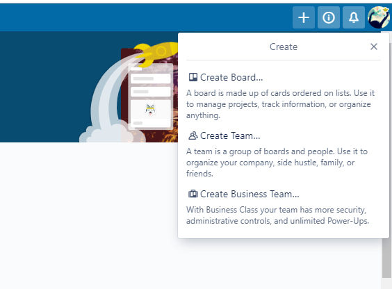 Creating new board on Trello