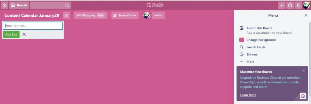 Adding a list in trello